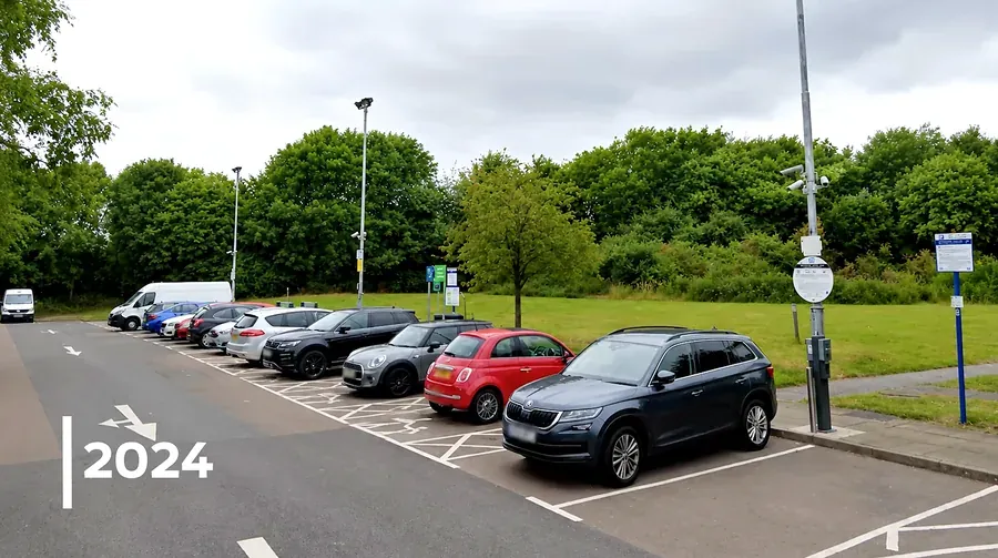 Car park EV charging bays after installation, UK development