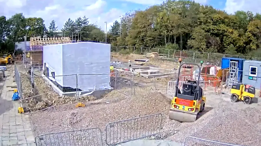 Wrapped transformer unit positioned on its concrete base at a new substation